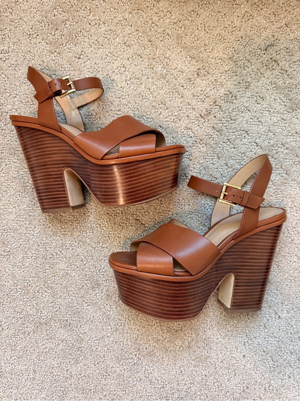 Michael Kors Tan Platform Sandal Heel with Ankle Strap